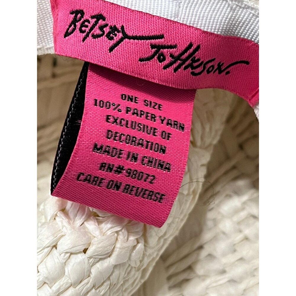 Betsey Johnson Straw Sun Hat Colorful Rainbow Trim One Size Cap Ivory EUC - Picture 8 of 11